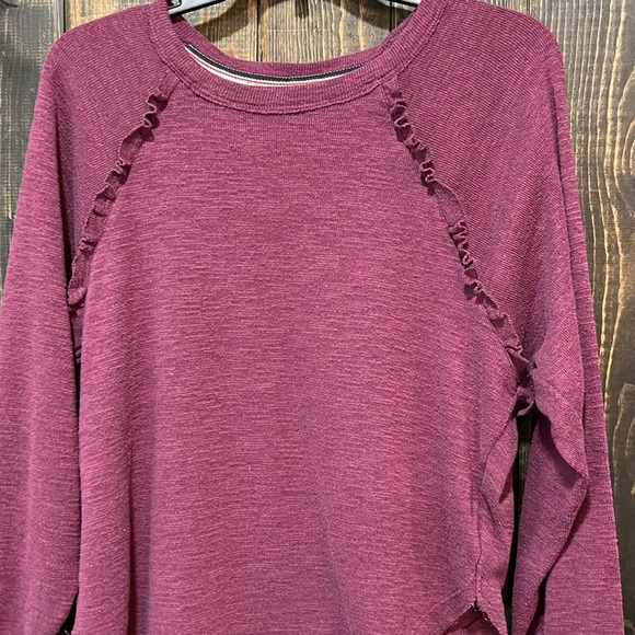 Anthropologie Pilcro Ruffle Sweater XS Purple Boho Heathered Stretch Curved Hem - Picture 4 of 9